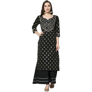 Sharda Creation Black  Colour Party Wear Foil Print  Kurtis With Plazzo - Kurtas & Kurta Sets | Buy online on ZillyBuy