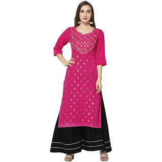 Sharda Creation Pink & Black  Colour Party Wear Foil Print  Kurtis With Plazzo - Kurtas & Kurta Sets | Buy online on ZillyBuy