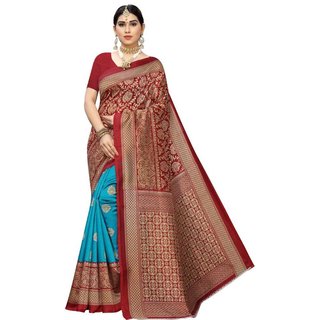 Sharda Creation Teal And Red Colour Mysore Silk Saree - Sarees | Buy online on ZillyBuy