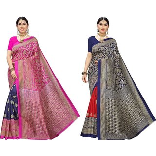 Sharda Creation Navy Blue  And Red Colour Mysore Silk Saree pack of 2 - Sarees | Buy online on ZillyBuy