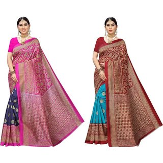 Sharda Creation Pink And Red Colour Mysore Silk Saree pack of 2 - Sarees | Buy online on ZillyBuy