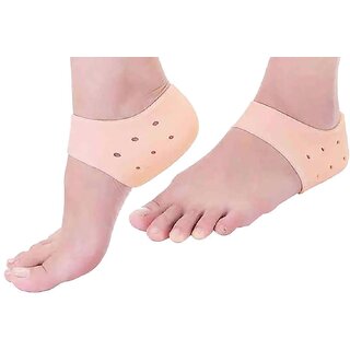 Eastern Club Silicone Gel Anti Heel Crack Pad Socks for Pain Relief for Men and Women (Beige, Free Size) - 1 Pair