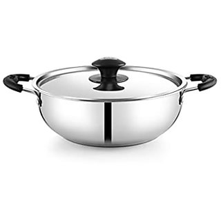 pnb kitchenmate ROMANO KARAHI 21 Kadhai 21 cm with Lid (Stainless Steel, Non-stick, Induction Bottom)