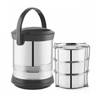 PNB Alpha Stainless Steel 3 container Tiffin/Lunch Box/Food Carrier with Lids