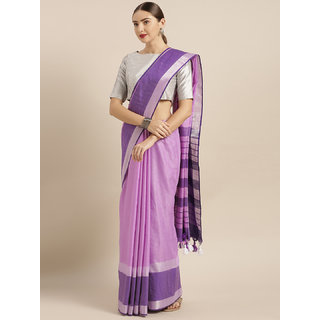 Meia Purple Solid Linen Blend Saree