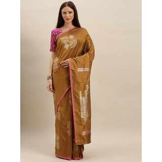 Meia Mustard Yellow & Gold-Toned Silk Blend Woven Design Kanjeevaram Saree