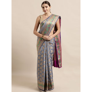 Meia Grey Silk Blend Woven Design Banarasi Saree