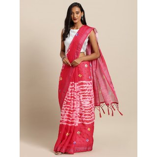 Meia Pink & White Linen Blend Printed Bandhani Saree