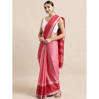 Meia Pink Solid Linen Blend Saree