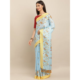 Meia Blue & Pink Jute Silk Printed Ikat Saree