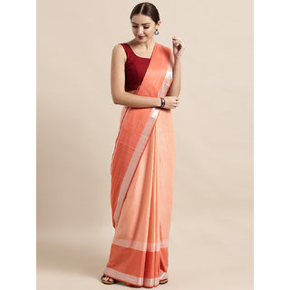 Meia Peach-Coloured Solid Linen Blend Saree