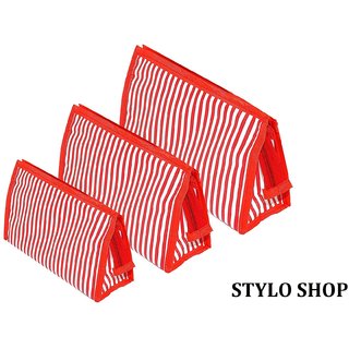 Rv Marketing 3-Set Travel Makeup Pouch Toiletry Cosmetic Shaving Kit Bag For Men and Women (Red)