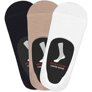 Eastern Club Premium Cotton Loafer Socks with Anti-Slip Silicon - Pack of 3 for Men and Women (multi-colour socks)