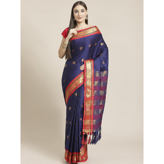 Sharda Creation Women's Navy Embellished With Blouse Saree - Sarees | Buy online on ZillyBuy
