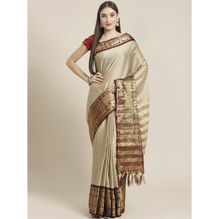 Sharda Creation Women's Cream Embellished With Blouse Saree - Sarees | Buy online on ZillyBuy