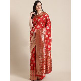 Sharda Creation Women's Red Embellished With Blouse Saree - Sarees | Buy online on ZillyBuy