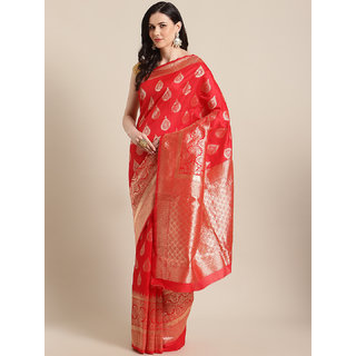 Sharda Creation Women's Red Embellished With Blouse Saree - Sarees | Buy online on ZillyBuy