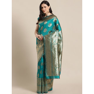 Sharda Creation Women's Teal Embellished With Blouse Saree - Sarees | Buy online on ZillyBuy