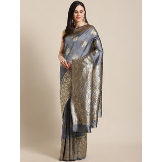 Sharda Creation Women's Grey Embellished With Blouse Saree - Sarees | Buy online on ZillyBuy