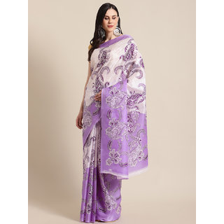 Sharda Creation Purple Printed Taffeta Paper Silk Saree With Blouse - Sarees | Buy online on ZillyBuy