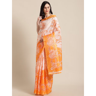 Sharda Creation Women's Yellow Printed Taffeta Paper Silk Saree With Blouse - Sarees | Buy online on ZillyBuy