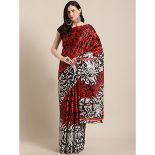 Sharda Creation Red Printed Taffeta Paper Silk Saree Without Blouse - Sarees | Buy online on ZillyBuy