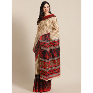 Sharda Creation Red Printed Saree With Blouse - Sarees | Buy online on ZillyBuy
