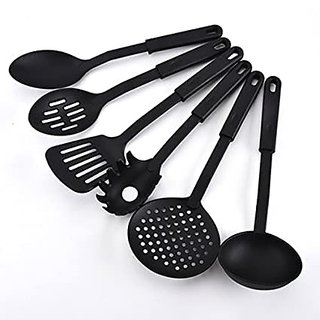 Right traders 6pcs Spatula, Turner, Ladle, Spaghetti Server, Slotted  Solid Spoon Black Kitchen Tool Set (Black) - Cookware | Buy online on ZillyBuy