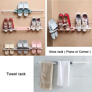 Right traders 3 in 1 Folding Holder Shoes Hanger Wall Mounted Shoe and Bathroom Towel Organizer Rack - Home Improvement | Buy online on ZillyBuy