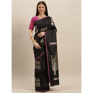 Meia Black & Gold-Toned Silk Blend Woven Design Kanjeevaram Saree