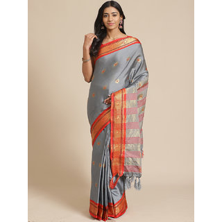 Sharda Creation Women's Silver Embellished With Blouse Saree - Sarees | Buy online on ZillyBuy