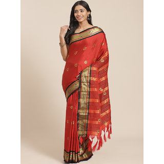 Sharda Creation Women's Red Embellished With Blouse Saree - Sarees | Buy online on ZillyBuy