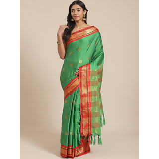 Sharda Creation Women's Green Embellished With Blouse Saree - Sarees | Buy online on ZillyBuy