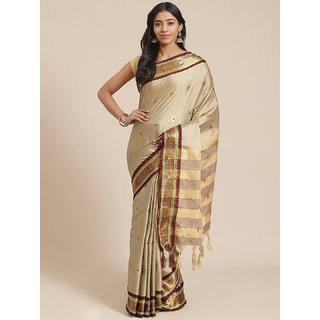 Sharda Creation Women's Cream Embellished With Blouse Saree - Sarees | Buy online on ZillyBuy
