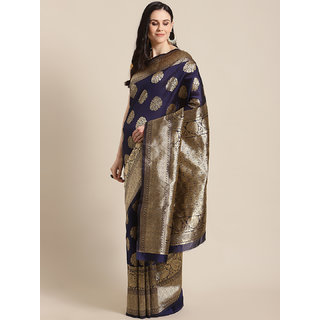Sharda Creation Women's Navy Embellished With Blouse Saree - Sarees | Buy online on ZillyBuy