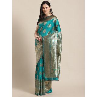 Sharda Creation Women's Teal Embellished With Blouse Saree - Sarees | Buy online on ZillyBuy