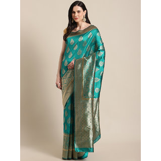 Sharda Creation Women's Teal Embellished With Blouse Saree - Sarees | Buy online on ZillyBuy