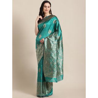 Sharda Creation Women's Teal Embellished With Blouse Saree - Sarees | Buy online on ZillyBuy