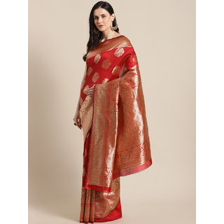 Sharda Creation Women's Red Embellished With Blouse Saree - Sarees | Buy online on ZillyBuy