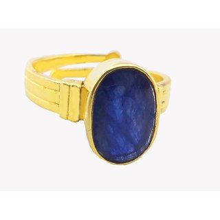 Rs Jewellers 18K GOLD PLATED ADJUSTABLE PANCHDHATU RING STUDDED WITH NATURAL AND CERTIFIED 5.25-6.15 BLUE SAPPHIRE / NEE