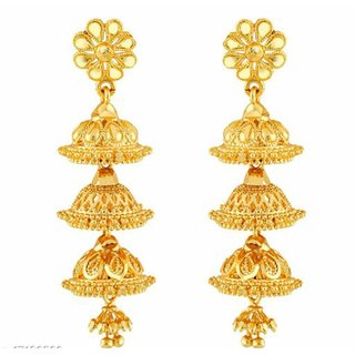 Traditional 1gm gold and micron plated 4 step jhumkis - Earrings | Buy online on ZillyBuy