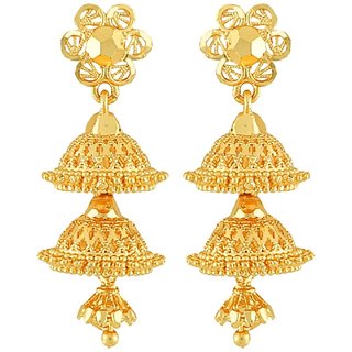 Traditional 1gm gold and micron plated 3stp jhumkis - Earrings | Buy online on ZillyBuy