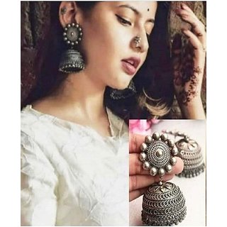minha oxidised german silver earring jhumka with beads for women and girls multicolor 