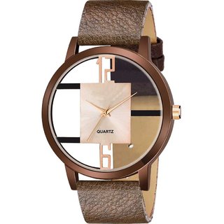 hrv mens round dial rose gold strap analog watch