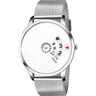 hrv mens round dial white strap analog watch