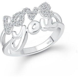 Vighnaharta Valentine message Love (CZ) Rhodium Plated Ring silver