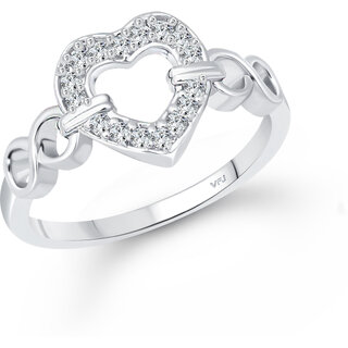 Vighnaharta Silver Plated Classic Proposal Heart Ring for Women Girls Valentine Gift silver