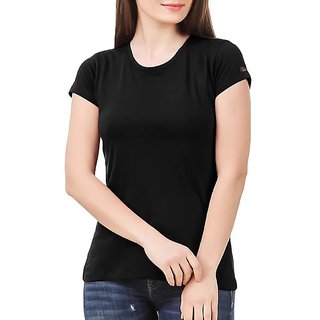 solid women round neck black t shirt