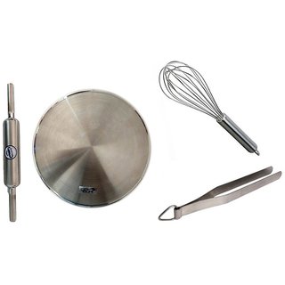 SHIRAZ STAINLESS STEEL COMBO of 4 Pcs(CHAKLA+ BELAN+CHIMTA  WHISKER) - Cookware | Buy online on ZillyBuy
