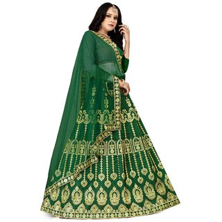 Deep Fashion Women's Embroidered Silk Semi stitched Lehenga Choli with Dupatta(Free size)-(green)
